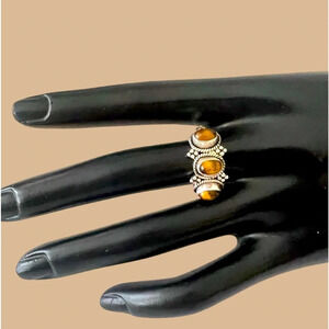 Doug Paulus DP India Sterling Silver Triple Oval Tigers Eye Ring - Size 9.